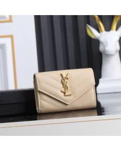 YSL CASSANDRE MATELASSÉ SMALL ENVELOPE WALLET IN GRAIN DE POUDRE LEATHER