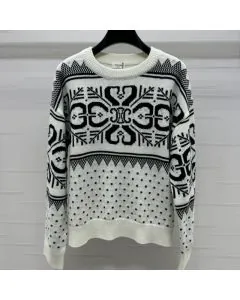 Celine crew neck sweater in fair isle wool and cashmere