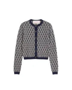 Valentino WOOL CARDIGAN WITH TOUTE LA V JACQUARD PATTERN