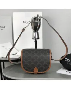 Celine MEDIUM FOLCO BAG IN TRIOMPHE CANVAS AND CALFSKIN