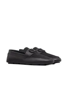 Valentino VLOGO SIGNATURE DRIVING SHOE IN CALFSKIN AND TOILE ICONOGRAPHE TECHNICAL FABRIC