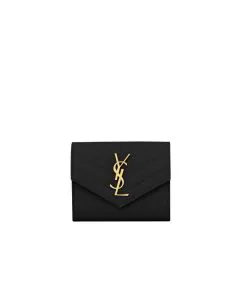 YSL CASSANDRE MATELASSÉ compact tri fold wallet in grain de poudre leather