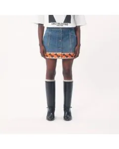 Valentino DENIM SKIRT WITH JACQUARD TRIMS