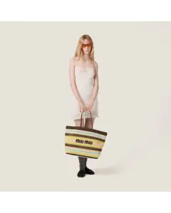 MIU MIU Raffia-effect woven tote bag
