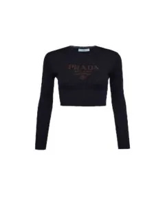 Prada Cropped silk sweater with logo