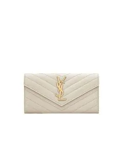 YSL CASSANDRE MATELASSÉ LARGE FLAP WALLET IN GRAIN DE POUDRE LEATHER