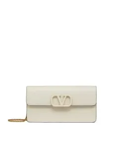 Valentino VLOGO SIGNATURE GRAINY CALFSKIN WALLET WITH CHAIN