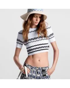 LV Scallop Stripe Knit Crop Top