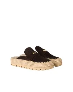 MIU MIU Suede and raffia flatform mules