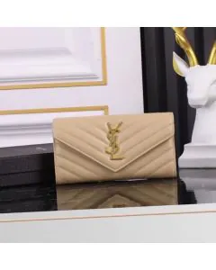 YSL CASSANDRE MATELASSÉ LARGE FLAP WALLET IN GRAIN DE POUDRE LEATHER