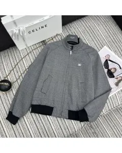 Celine triomphe blouson jacket in prince of wales wool