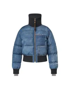 LV Denim Print Cropped Puffer Jacket 