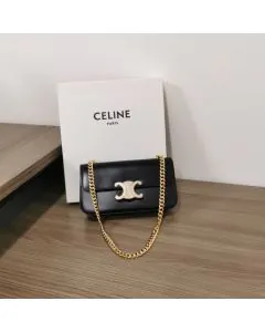 Celine CHAIN SHOULDER BAG CLAUDE WITH STRASS CLOSURE IN SHINY CALFSKIN
