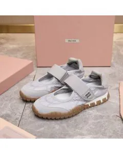 MIU MIU Tyre technical fabric and suede ballerinas