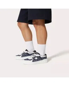 Valentino ONE STUD XL LOW-TOP SNEAKER IN DENIM-EFFECT TOILE ICONOGRAPHE JACQUARD FABRIC