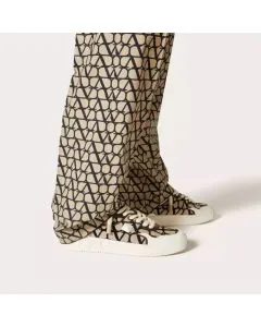 Valentino ONE STUD XL LOW-TOP SNEAKER IN NAPPA LEATHER AND TOILE ICONOGRAPHE FABRIC