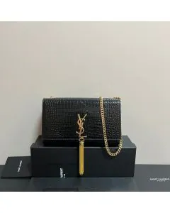 YSL KATE SMALL TASSEL IN CROCODILE-EMBOSSED LEATHER
