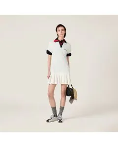 MIU MIU Pleated cotton piqué mini-dress