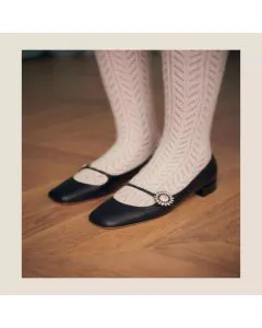 Valentino MARY-JANE PRESHOES BALLERINA IN KIDSKIN WITH JEWEL BUTTON 