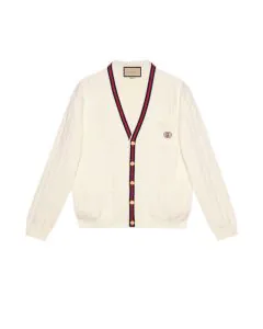 Gucci Knit cotton V-neck cardigan with Web