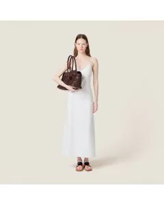 MIU MIU Embroidered slubbed canvas maxi-dress