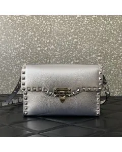 Valentino SMALL ROCKSTUD GRAINY METALLIC CALFSKIN CROSSBODY BAG