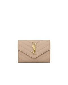 YSL CASSANDRE MATELASSÉ SMALL ENVELOPE WALLET IN GRAIN DE POUDRE LEATHER