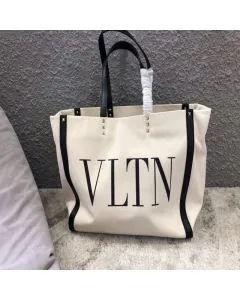 Valentino SMALL VLTN PRINT CANVAS TOTE BAG