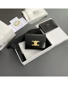 Celine COMPACT WALLET WITH COIN TRIOMPHE IN SHINY CALFSKIN