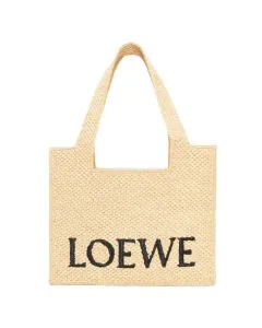 Medium LOEWE Font tote in raffia