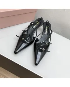 MIU MIU Brushed leather slingbacks with buckles