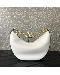 Valentino SMALL VLOGO MOON HOBO BAG IN GRAINY CALFSKIN WITH CHAIN