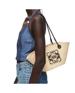 LOEWE Small Anagram Basket bag in iraca palm and calfskin