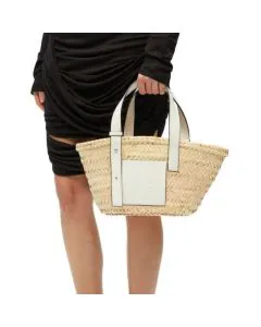 LOEWE Small Basket bag in palm leaf and calfskin
