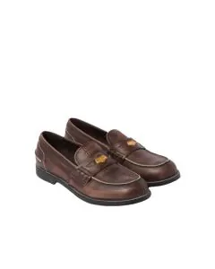 MIU MIU Vintage-effect leather penny loafers