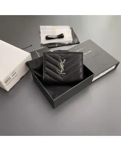 YSL CASSANDRE MATELASSÉ bi-fold wallet in grain de poudre leather