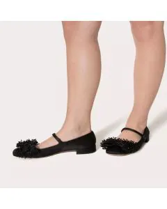 VALENTINO GARAVANI BOWJANE MARY-JANE SATIN BALLERINA WITH FRINGED EMBROIDERY