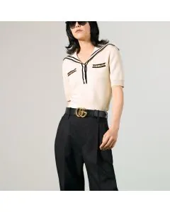 Gucci GG Marmont leather belt with shiny buckle