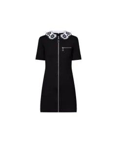 LV Broderie Collar Zip-Up Knit Dress