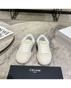 CELINE HUNTINGTON LOW LACE-UP SNEAKER in SUEDE CALFSKIN AND MESH