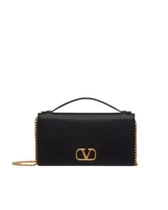 Valentino VLOGO SIGNATURE GRAINY CALFSKIN WALLET WITH CHAIN