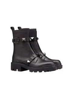 Valentino ROMAN STUD CALFSKIN COMBAT BOOT WITH TONAL STUDS
