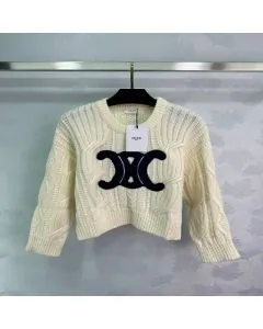 Celine triomphe crew neck sweater in aran wool