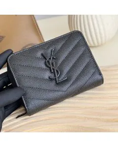 YSL CASSANDRE MATELASSÉ compact zip around wallet in grain de poudre leather