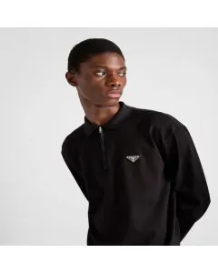 Prada Long-sleeved piqué and Re-Nylon polo shirt