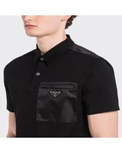 Prada Stretch cotton polo shirt with Re-Nylon details