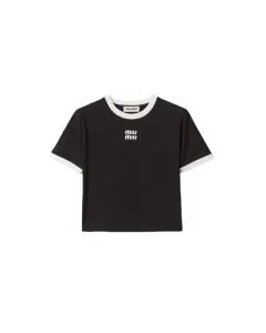 MIU MIU Cotton jersey T-shirt with embroidered logo