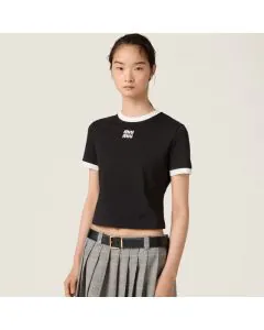 MIU MIU Cotton jersey T-shirt with embroidered logo