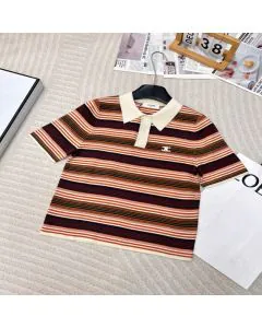 Celine triomphe cropped polo shirt in striped cotton