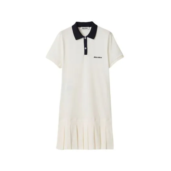 MIU MIU Pleated cotton piqué mini-dress